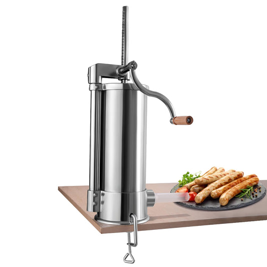 COSTWAY 1.5kg/2.5kg/3kg/5kg Manual Sausage Stuffer, Stainless Steel Sausage Maker, Silver Sausage Filling Machine with Table Clamp, Sausage Injector including Filling Tubes (5KG - 6 Filling Tubes)