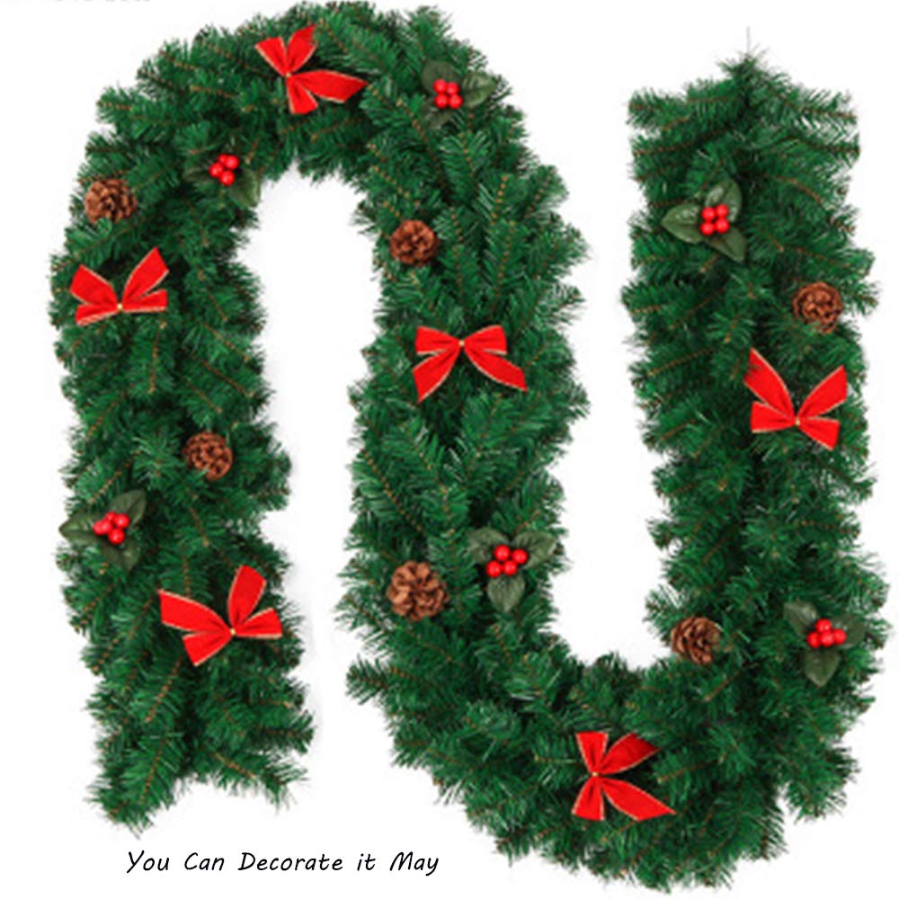 Xinlie Pine Garland Artificial Green Pine Christmas Garland Plastic Pine Garland for Outdoor Wreath Peony Vine Flower Wreath Artificial Decorative Landscaping Wreath 2.7m (1 PCS)