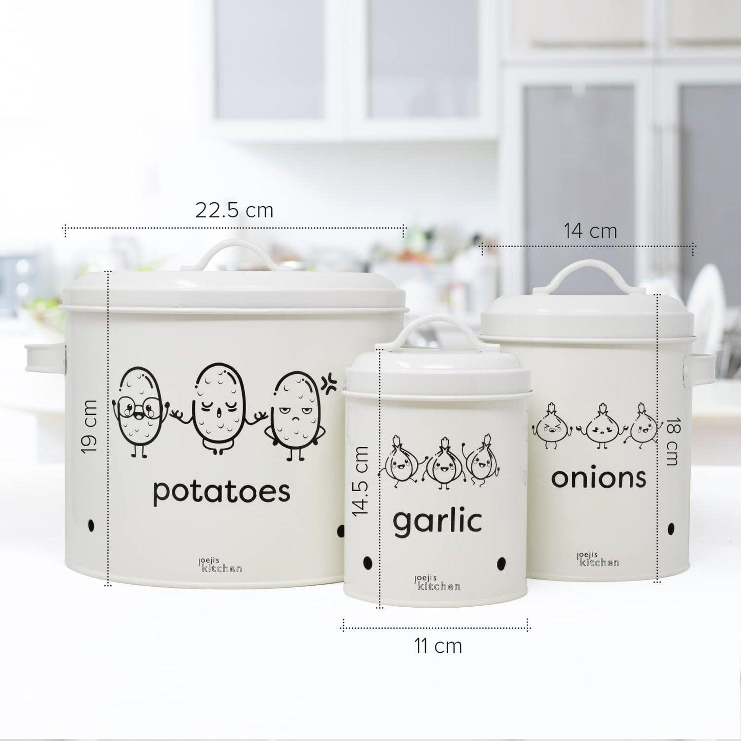 Joeji's Kitchen potato storage box set of 3 metal potato onion garlic storage with lid featuring 360° air circulation to keep vegetables fresh longer Vegetable storage - Cream
