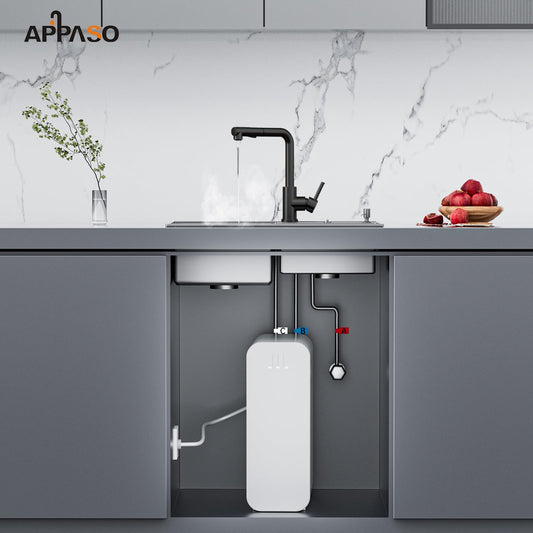 APPASO Low Pressure Kitchen Faucet Black, Kitchen Tap 3 Connectors, Low Pressure Kitchen Mixer Tap, Low Pressure Sink Mixer with 2 Spray Modes, Stainless Steel Black Mixer for Boiler.