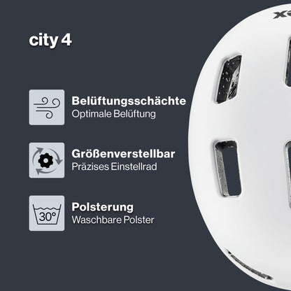 uvex City 4 - Lightweight city helmet for men and women - individual size adjustment - incl. LED light - White Skyfall matte - 58-61 cm