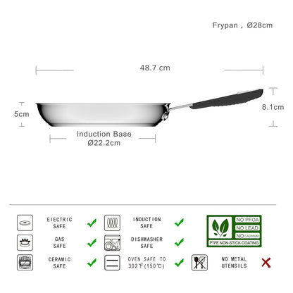 Amazon Basics Stainless Steel Non-Stick Frying Pan - Induction Compatible, with Comfortable Handle - 28 cm