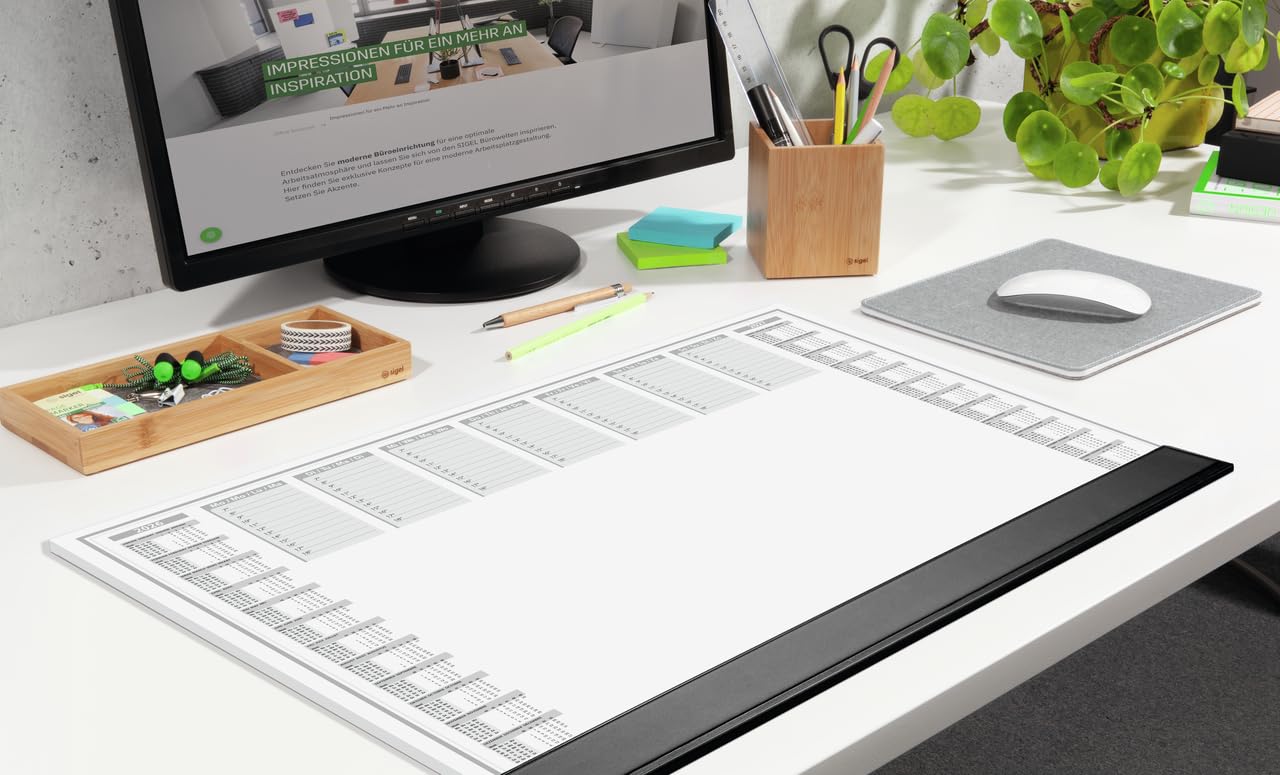 SIGEL H6365 Paper Desk Pad with protective strip, A2 size, pack of 5, calendar 2026-2027, 40 sheets, made of sustainable paper.