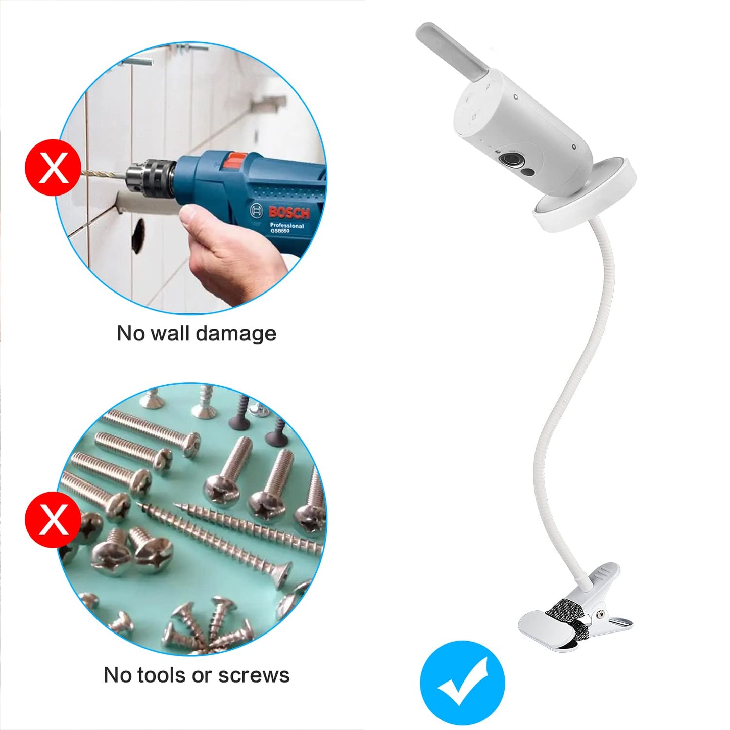 Monitor holder for Philips Avent baby monitor SCD923/26, flexible baby camera holder for SCD643/26, mount for Philips Avent video baby monitor, video baby monitor camera mount stand accessory.