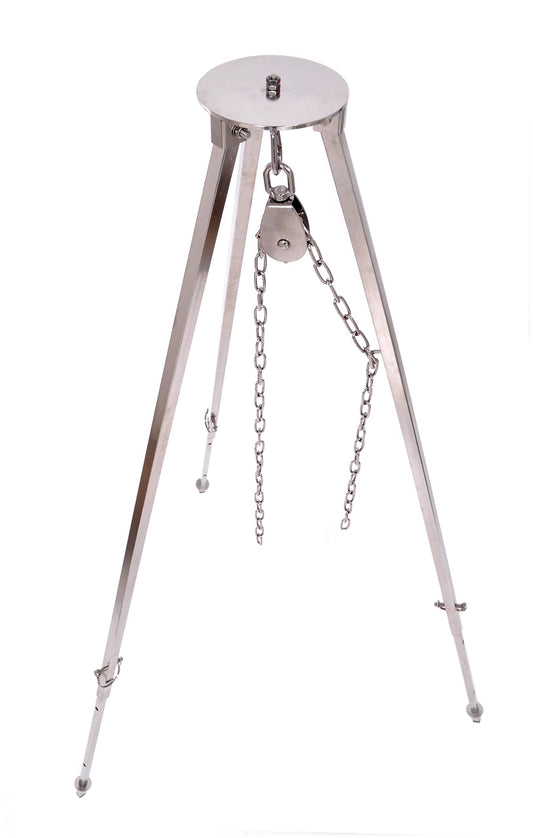 Massive tripod 2.00 m made of 304 stainless steel for swivel grill, goulash kettle, chain height adjustment, non-slip protection