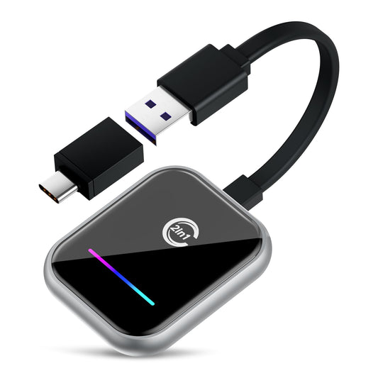 Android Auto & Carplay Wireless Adapter: 2 IN 1 Mini Wireless Adapter for converting Wired Android Auto/Carplay to wireless, USB/Type C Plug and Play, Stable Automatic Connection