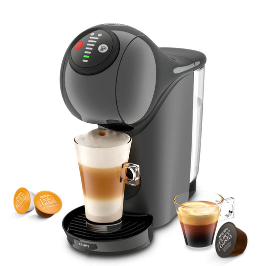 NESCAFÉ Dolce Gusto Genio S by KRUPS, coffee capsule machine, 15 bar pressure, ultra-compact design, over 30 coffee creations, adjustable drink size, auto shut-off feature, anthracite color, KP243B.
