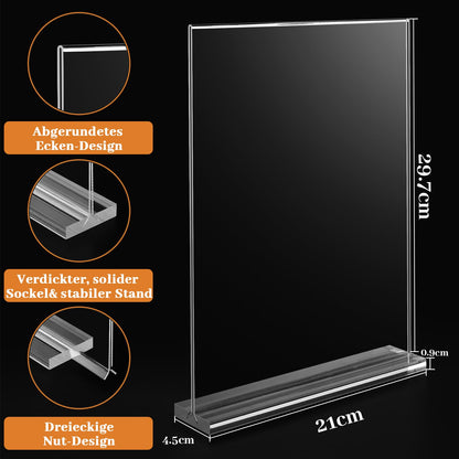 Viymgit 4 Piece Tabletop Stand DIN A4, clear T-shaped vertical Acrylic A4 Advertiser, desk stand for advertising, menu, signage.