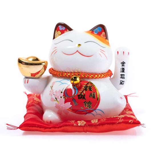lachinese - Maneki Neko Waving Cat White - Lucky Cat - Kawaii Japanese Decoration - Good Luck Cat - Porcelain 13 x 14.5 x 10 cm - Chinese Asian Decoratio	n Asia Decor