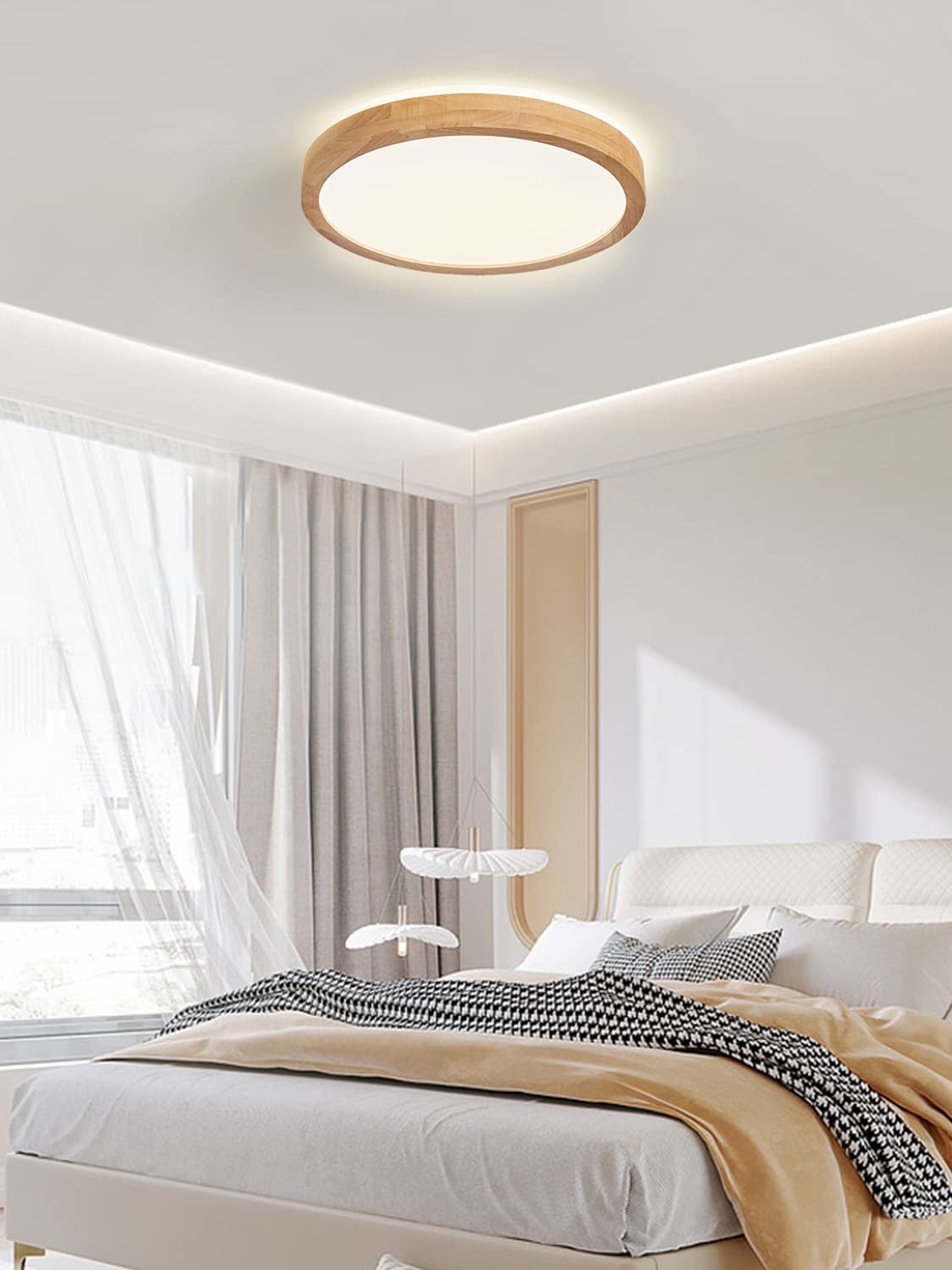 Bearolc LED Ceiling Light Wood, 360° Glow Φ30cm Ceiling Lamp Living Room, 24W 4500K Neutral White Ceiling Light Round Lamp for Bedroom/Office/Kitchen/Children's Room/Hallway/Balcony