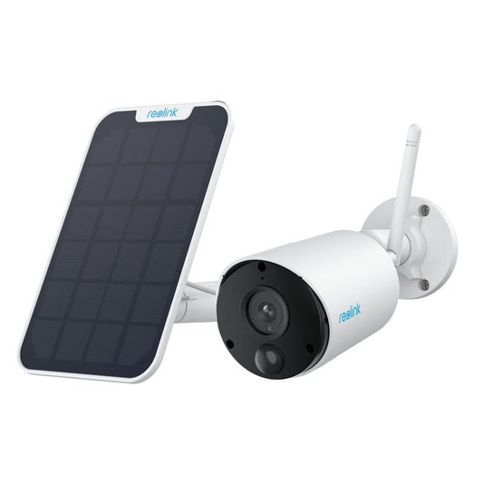 Reolink 2K outdoor surveillance camera with battery Argus Eco with solar panel, wireless solar WiFi camera outdoor with PIR & AI detection, 2.4GHz Wi-Fi, IR night vision, time-lapse, 2-way audio, weatherproof