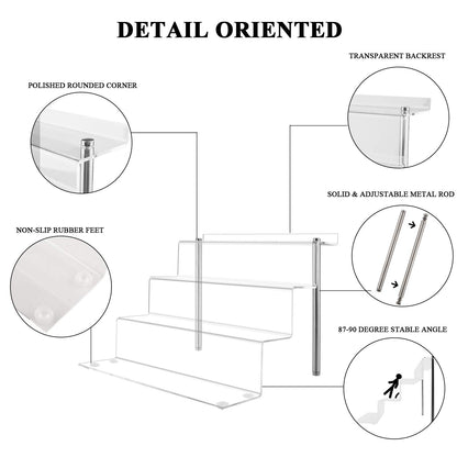 LileZbox acrylic display riser shelf for pops figures, clear large 4-tier display stand for showcasing or collecting, cupcake dessert product, 1 pack (30 x 28 x 22 cm)