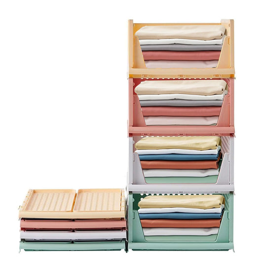 RMAN 4-Piece Wardrobe Organizer Drawer Box Stackable Closet Shelf Storage Box Plastic Storage Bins Divider Drawer for Clothes, Kitchen, Bedroom