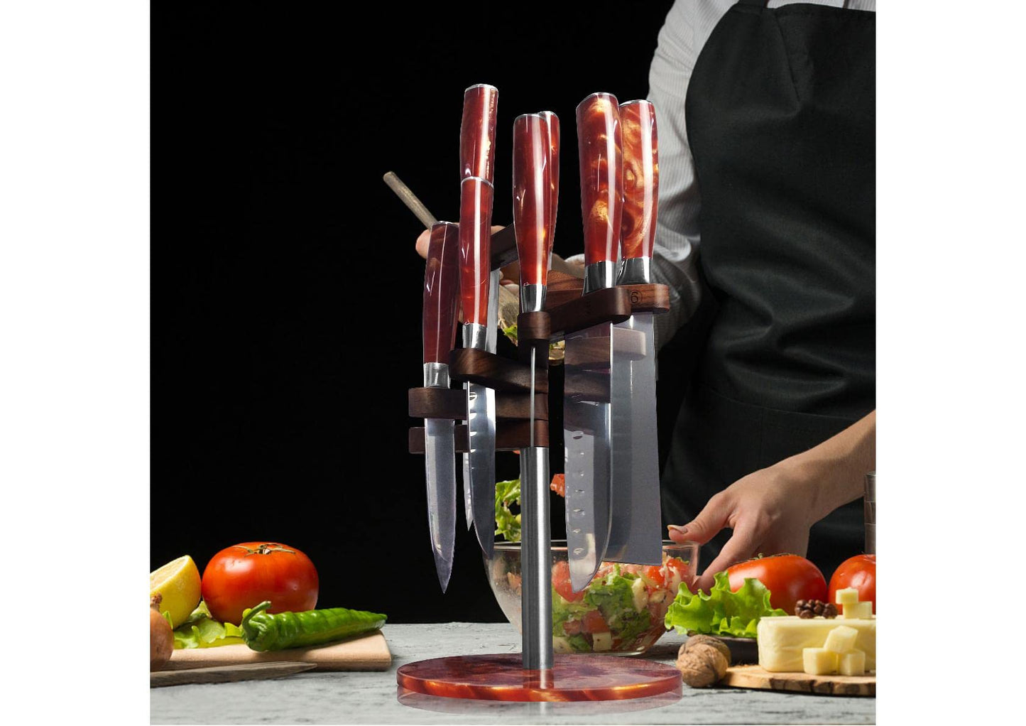 Flint kitchen knife set 5 pieces, extremely sharp cooking knives made of high quality stainless steel, professional knife set with ergonomic resin handle in gift box.