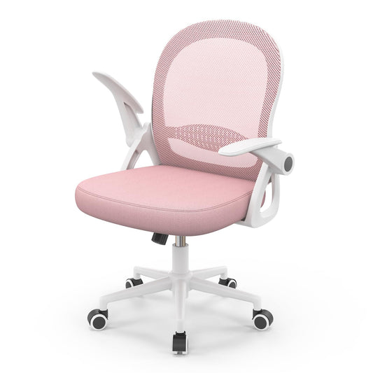 Rattan tree Ergonomic Office Chair, Desk Chair with Breathable Backrest, Height Adjustable, Mesh Chair with Foldable Armrests, Computer Chair, 360° Swivel Chair for Office, Home, Pink.
