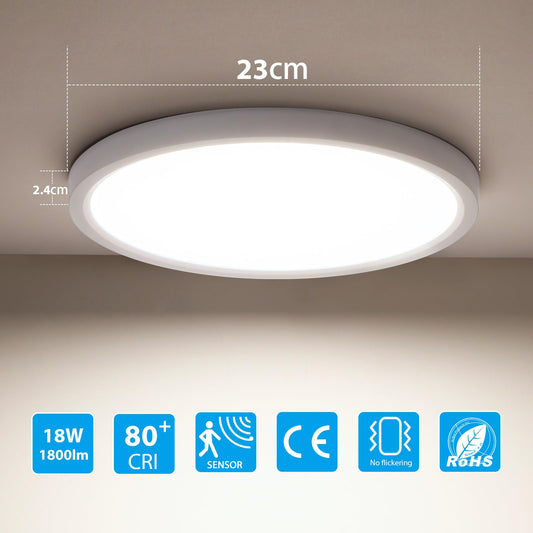 OPPEARL [4 pieces lamp with motion sensor indoor 23CM, 18W ceiling light with motion sensor round, 4000K LED ceiling lamp motion sensor as hallway light, balcony/garage/cellar/storage room lamp.