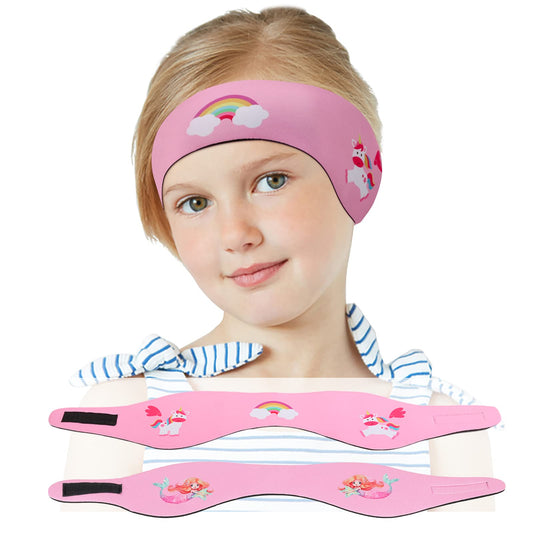 MoKo Swimming Headband, 2 Pack Neoprene Swimband Earband Waterproof Headband Hairband with High Elasticity Ear Protection Band for Kids Ages 3-9, M Size - Pink Unicorn & Pink Mermaid