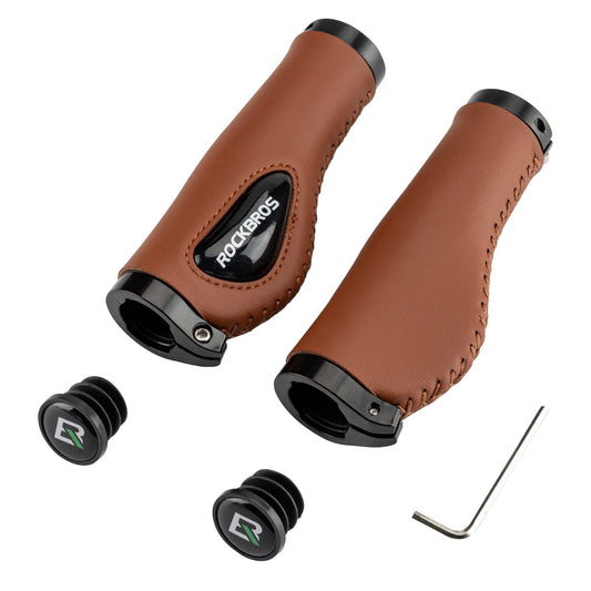 ROCKBROS Ergonomic Bike Grips 22.2mm, Non-Slip MTB Handlebar Grips with Gel & PU Leather, Comfort Grip with Lock-On Design, Shock-Absorbing Handle Grips for Bike, Mountain Bike, E-Bike, Road Bike