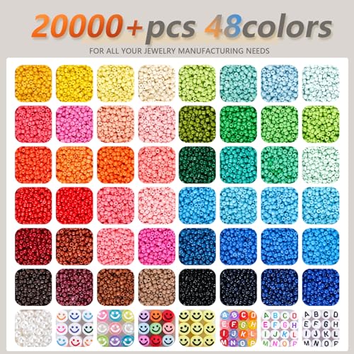 RUBY 3mm beads for making bracelets Beads for stringing with letter beads and smiley face beads DIY glass bead set for Christmas holidays birthdays rewards (48 colors)