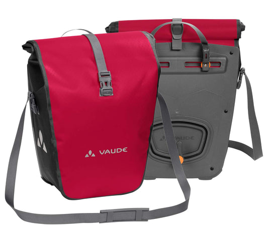 VAUDE bike bags for luggage rack Aqua Back 2x24L in Indian red, 2 x rear bags waterproof, bicycle rear rack bag, easy attachment - Made in Germany.