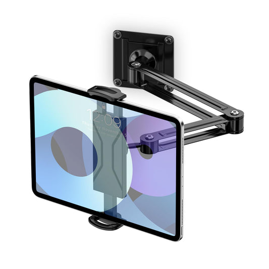 MoKo Universal Tablet Wall Mount, 360° Adjustable iPad Wall Mount for 4.7"-14'' Phones and Tablets, Expandable & Foldable Tablet Holder Wall made of Aluminum for Kitchen/Gym/Office, Black