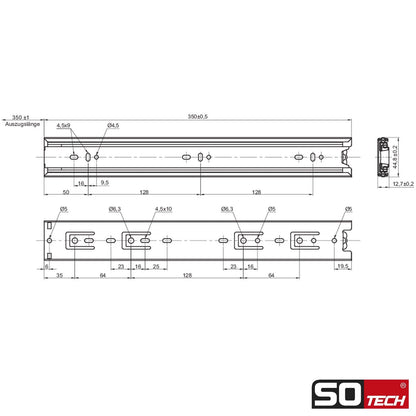 SOTECH 4 pairs (8 pieces) Full extension KV1-45-H45-L350-NF 350 mm (retracted) drawer slide ball bearing load capacity 45 kg