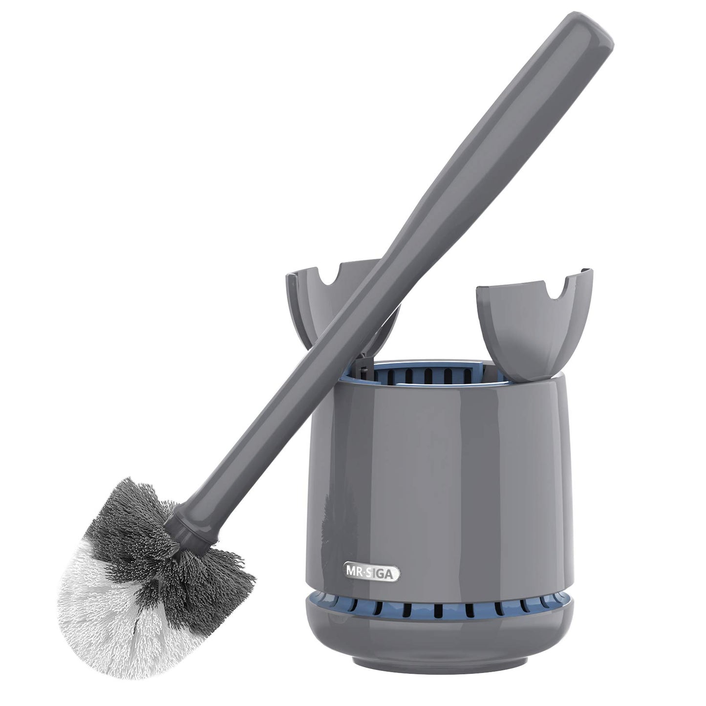 MR.SIGA Toilet Brush with Holder, featuring fast-drying container and sturdy handle. Premium bathroom brush in Gray.