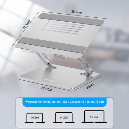 Boyata laptop stand, multi-angle laptop stand with heat-vent, adjustable notebook stand compatible for laptops (10-15 inch) including MacBook Pro/Air, Dell, HP, Samsung (Silver)