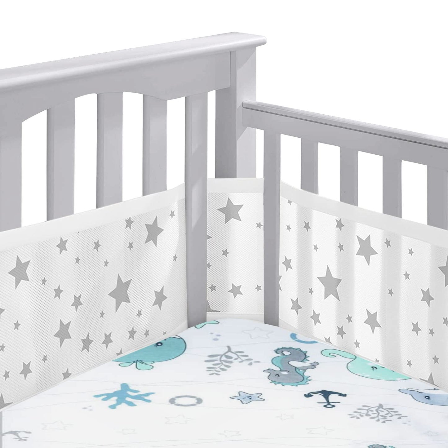 Crib Bumper Pad, 2 Pack Baby Bumper, Head Bumper for Baby Crib, Breathable Crib Bumper, Baby Crib Breathable Protection, Bumper Pads for Toddler Beds, Crib Rail Padding.