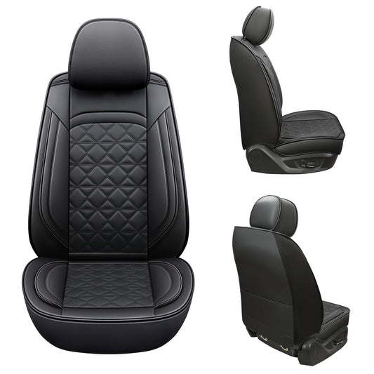 JDWBT Luxury Car Seat Cover Front Seats, Universal Leather Front Seat Covers for Cars, Black Car Seat Cover for Front Seats, Black Car Seat Protector (2 Pack)