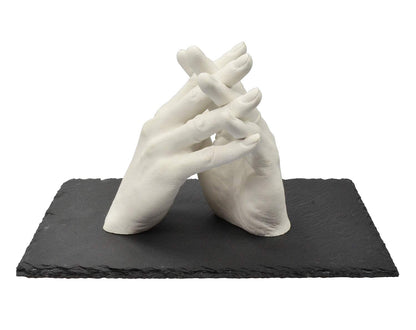 Lucky Hands Family & Wedding Casting Kit Duo | 3D Handprint Set DIY for 2 adult hands | Plaster mold for wedding, family, kids & teens (incl. slate base 20 x 30 cm)