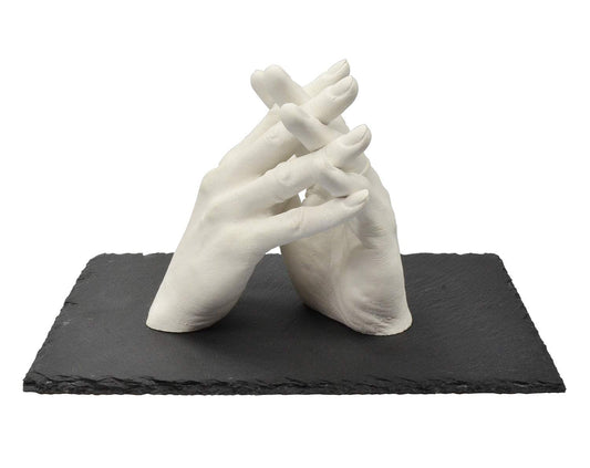 Lucky Hands Family & Wedding Casting Kit Duo | 3D Handprint Set DIY for 2 adult hands | Plaster mold for wedding, family, kids & teens (incl. slate base 20 x 30 cm)
