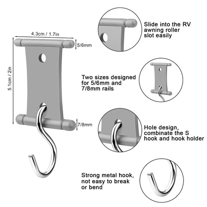 Homgaty Kederleiste Hooks, 16 set RV Awning Hooks for Keder Rail 5/6mm and 7/8mm, Camping Awning Hooks Keder Rail Accessories for Motorhome, Caravan, Camping Tent