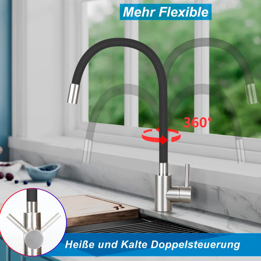 Mursche Kitchen Faucet Black - Stainless Steel Mixer Tap 360° Rotatable Swivel Sink Faucet Kitchen Faucet with Flexible Spout High Pressure Dishwashing Faucet