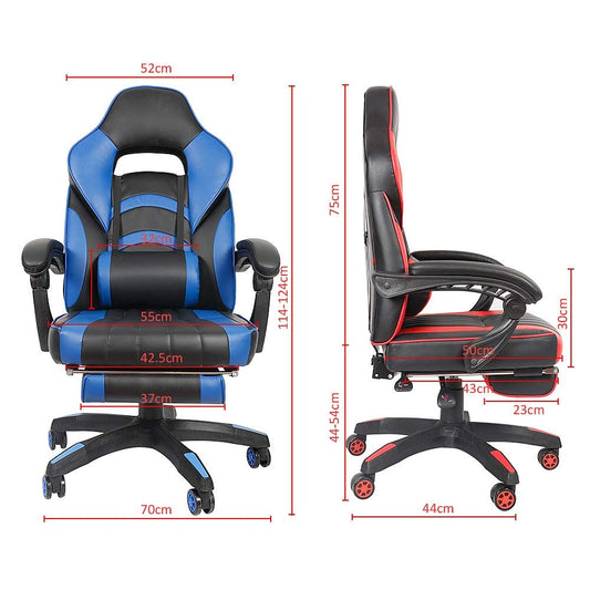 Melko Gaming Chair Ergonomic Office Chair with Footrest in Black Blue Racing Chair Office Desk Chair Executive Chair Gaming Armchair Gamer Chair Racer Swivel Chair Sports Seat