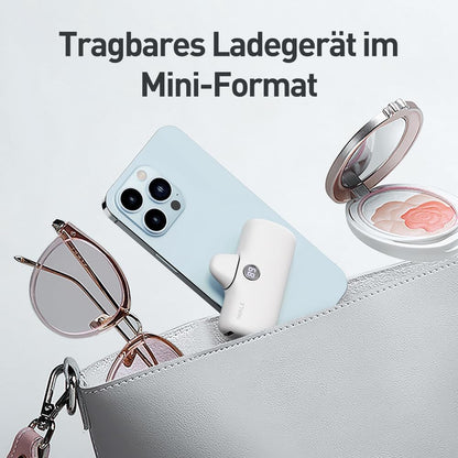 iWALK Powerbank 4800mAh [USB-C Version], 20W fast charging portable charger, small external battery compatible with iPhone 16/15, 16/15 Pro, Samsung Galaxy S25, Xiaomi Note 13, white, for women, men.