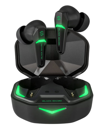 Black Shark wireless Bluetooth headphones with ultra-low latency of 55 ms, Bluetooth 5.2 gaming earbuds with dual modes, 10mm drivers, 35h playtime, IPX4 waterproof, 4 microphones.