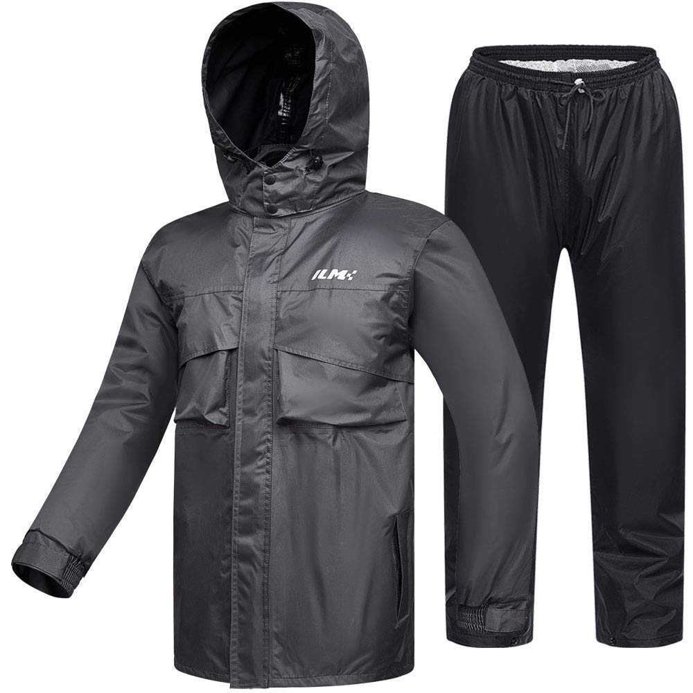 ILM Motorcycle Rain Suit Men Waterproof Rain Jacket Abrasion Resistant, 6 Pockets, 2-Piece Set with Jacket and Pants.