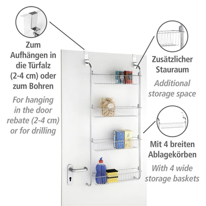 WENKO door rack with 4 baskets, storage and organization, 109 x 14 x 50 cm.