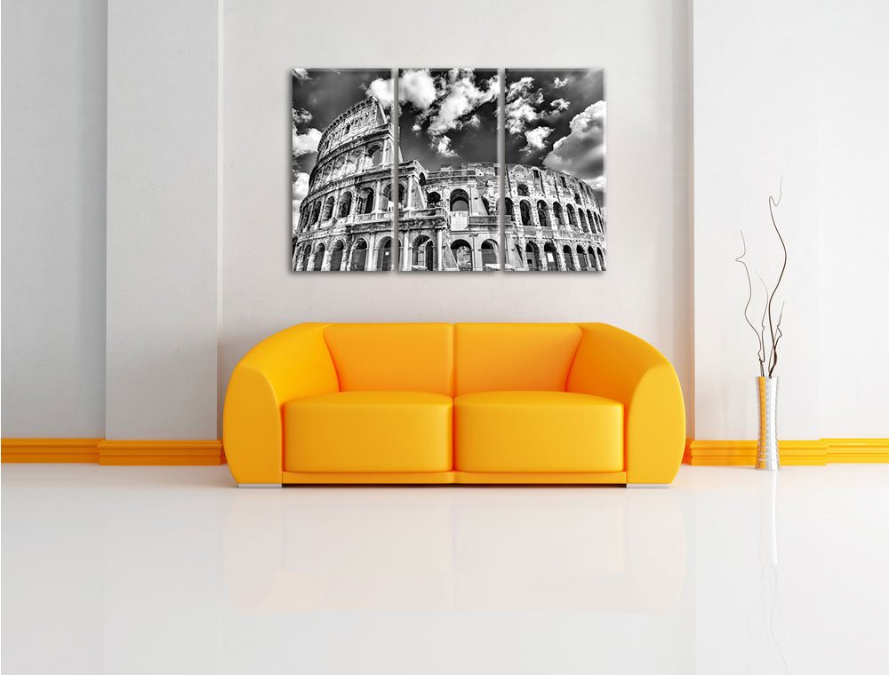 Pixxprint Colosseum during the day in Rome, canvas print 3-part, total size: 120x80cm, wall art, decoration, ready stretched, not a poster.