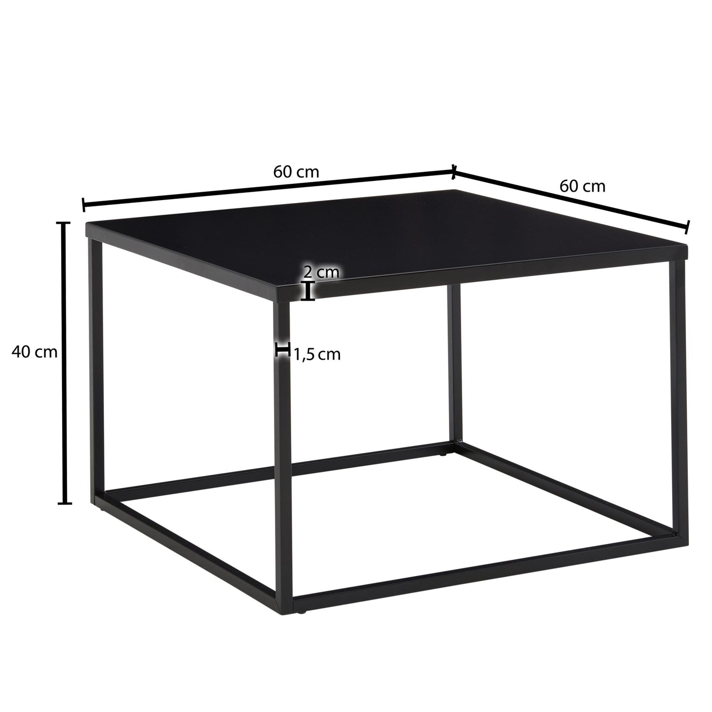 FineBuy coffee table 60x60x40 cm metal living room table industrial black, square side table, lounge table steel, square end table