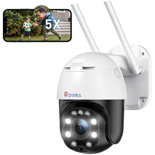 Ctronics 5X Optical Zoom Outdoor Security Camera, PTZ Dome WiFi IP Camera with Human Motion Detection, Auto Tracking, 30m Color Night Vision, 2-Way Audio, IP66 Waterproof.