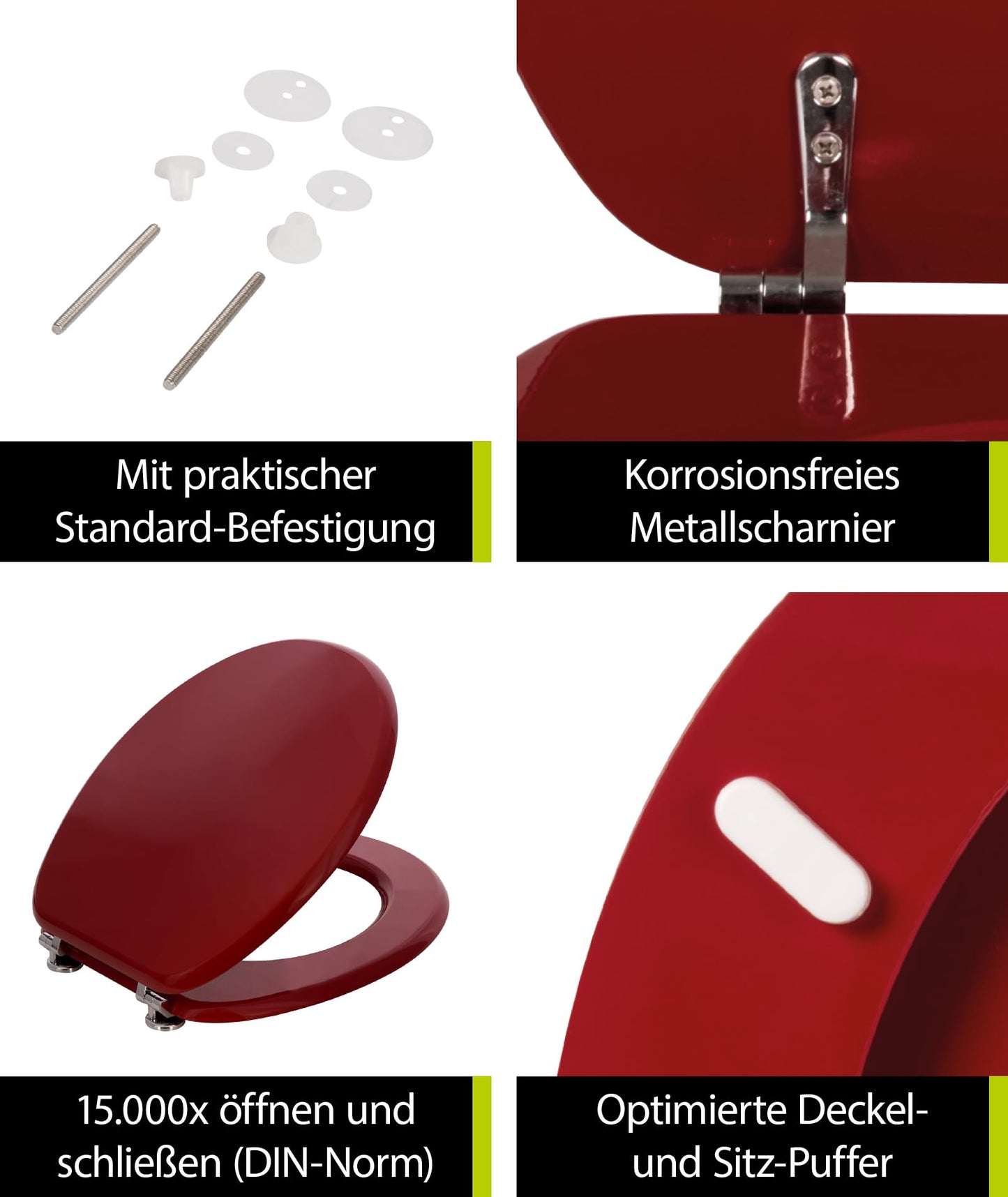 'aquaSu® Toilet Seat Red Venezia | Stable wooden core | Metal hinge | Universal O-shape | Oval toilet seat | Standard toilet seat | Toilet seat & lid | Dark red | 21898 6'