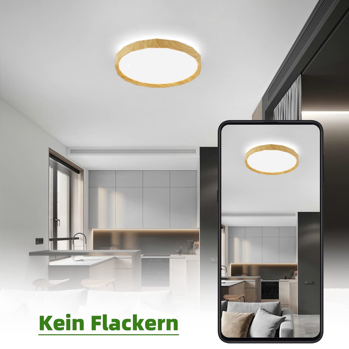 ZMH Ceiling Light LED Ceiling Light Living Room - Living Room Lamp Wood Look Ø40cm Bedroom Ceiling Light 43W Bedroom Lamp Dimmable with Remote Control Kitchen Lamp Boho Hallway Lamp for Kitchen Hallway