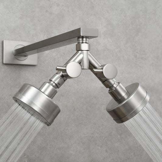 Tecmolog 2-Way Y Distributor 1/2 Inch Brass Adapter Diverter Valve Shower with Shut-off Valves, Brushed Nickel, DSF014ANA