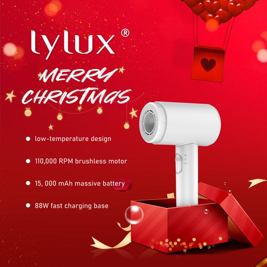 Lylux battery hair dryer cordless - wireless hair dryer with battery - cordless hairdryer with 110,000 RPM motor, low heat/cold air, 88W fast charge, with nozzle for camping.