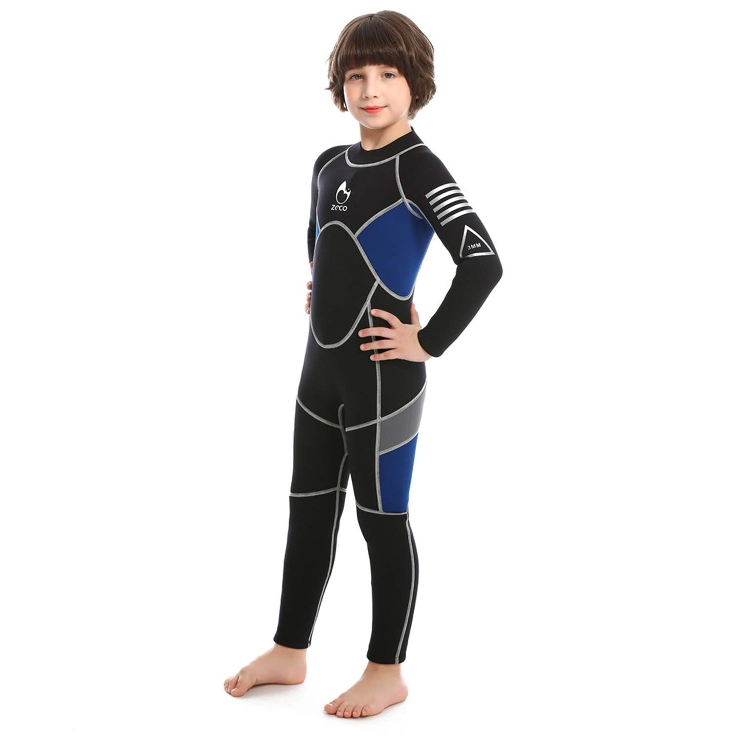 ZCCO Kids 2.5mm Neoprene Thermal Wetsuit, youth swimsuit for boys and girls with long sleeves for diving, swimming, surfing... (Blue, M)