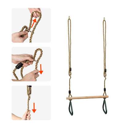 Leogreen Kids Wooden Trapeze Swing with Plastic Gym Rings, Hangs up to 150KG, Outdoor Swing for Children, Kids' Wooden Trapeze Swing for Garden Indoor Outdoor, Green.