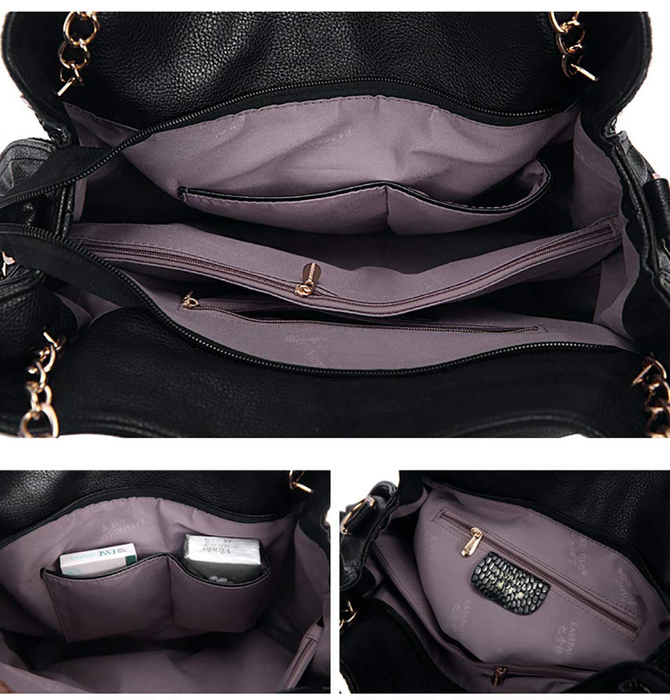 Kris Anna women's hobo shoulder bag made of PU leather with shoulder strap, shopper bag, crossbody handbag, chain handles for women in black. Single-use.
