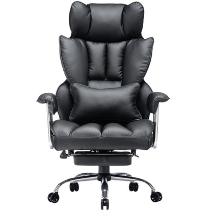 Efomao ergonomic office chair, PU leather executive chair, office chair 200 kg with footrest and lumbar support, Adjustable high back chair, Black